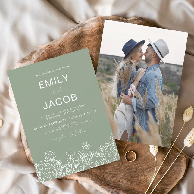 Invitación Boda verde sabio del libro de flores silvestres (Subido por el creador)