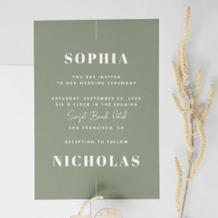 Invitación Boda verde sabio - Foto Minimalista y código QR