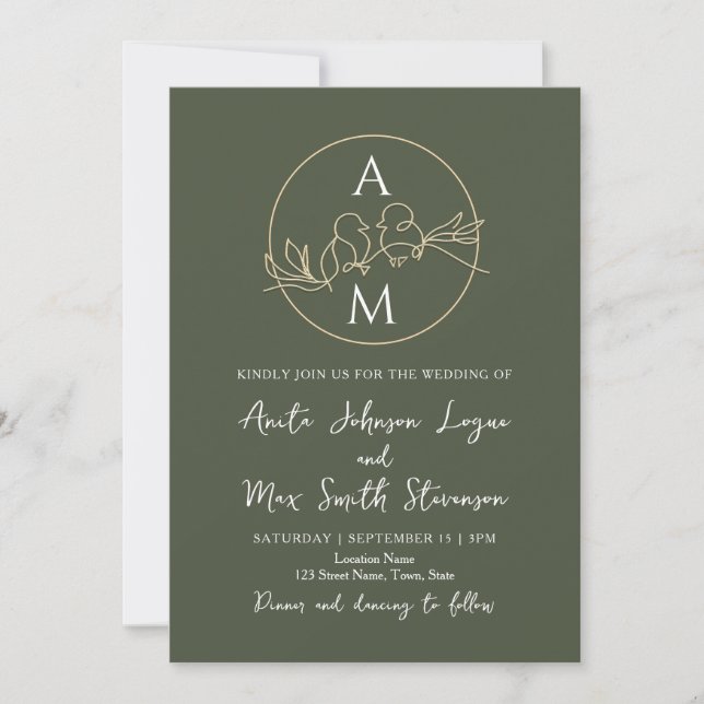 Invitación Boda verde sabio minimalista (Anverso)