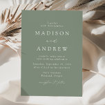 Invitación Boda verde sabio moderno y elegante<br><div class="desc">Invitaciones minimalistas y modernas a las bodas con detalles de sus bodas en letras blancas con acentos caligráficos. El fondo verde sabio se puede cambiar a un color de su elección. Diseñado para coordinar con nuestra colección de bodas Modern Elegance.</div>