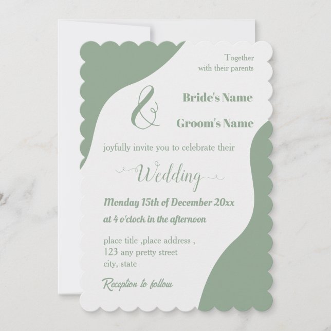 Invitación Boda verde sabio romántico (Anverso)