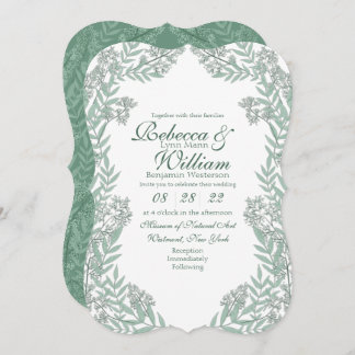 Invitación Boda verde sabio Vintage Botánico