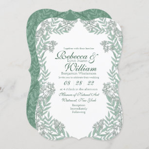 Invitación Boda verde sabio Vintage Botánico