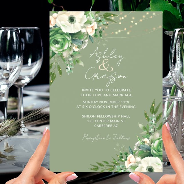 Invitación Boda Verde Sage floral simple (Subido por el creador)
