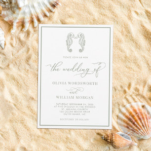 Invitación Boda verde salchicha de salon de playa de caballet