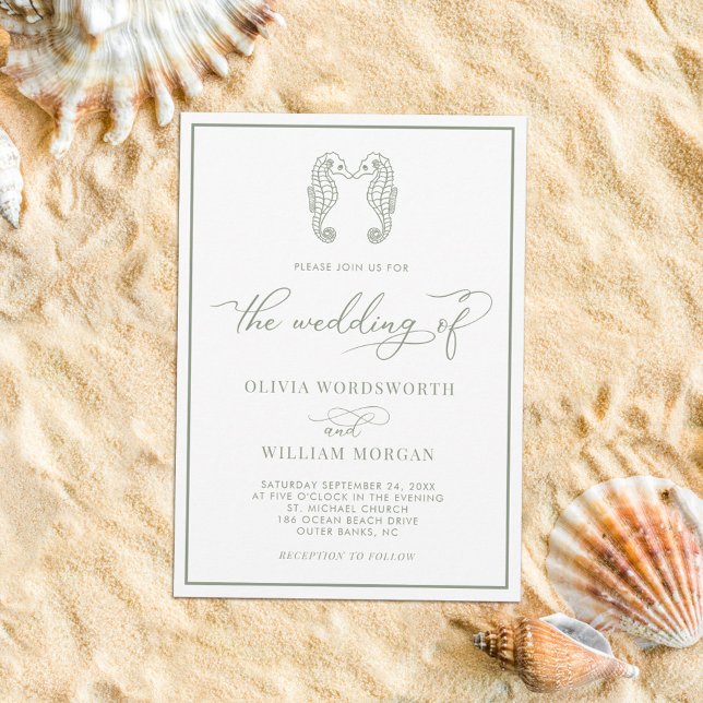 Invitación Boda verde salchicha de salon de playa de caballet (Subido por el creador)