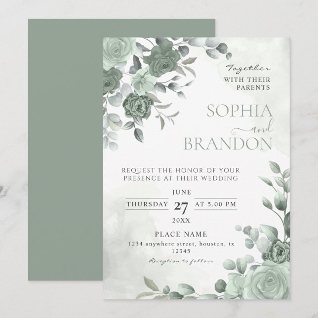 Invitación Boda Verde Salvia (Anverso / Reverso)
