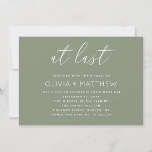 Invitación Boda Verde Salvia + Código QR   Letra Minimalista