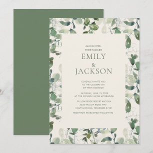 Invitación Boda Verde Salvia Hojas de Eucalipto Verdes