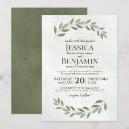 Invitación Boda Verde Sálvia Simple Elegante Vegetación Rústi