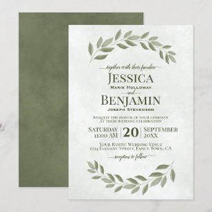Invitación Boda Verde Sálvia Simple Elegante Vegetación Rústi