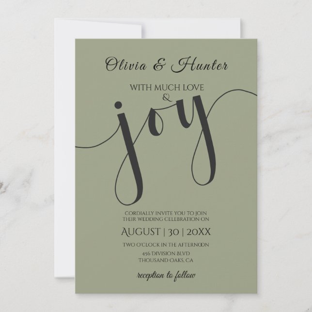 Invitación Boda, Verde Salvia, Tipografía, Script,  (Anverso)