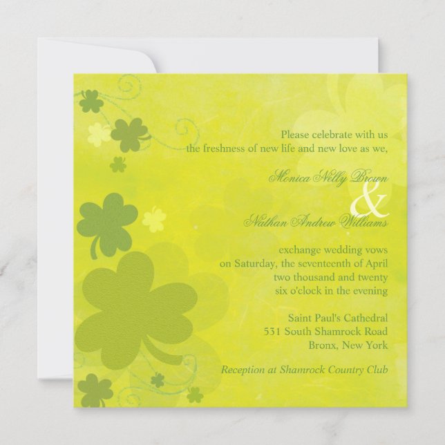 Invitación Boda verde Shamrock irlandés de primavera (Anverso)