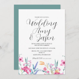 Invitación Boda verde silencioso de flores silvestres acuarel