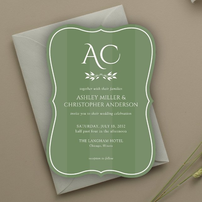 Invitación Boda verde silencioso de monograma minimalista (Subido por el creador)