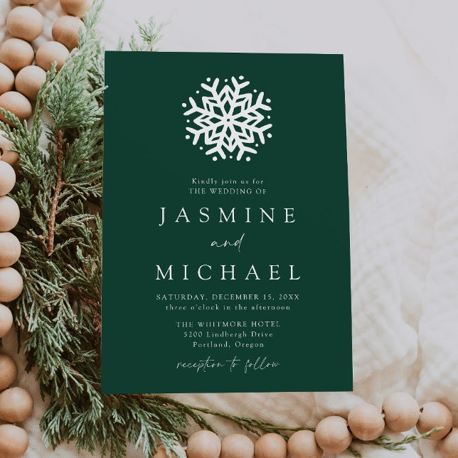 Invitación Boda verde simple de copo de nieve (Subido por el creador)