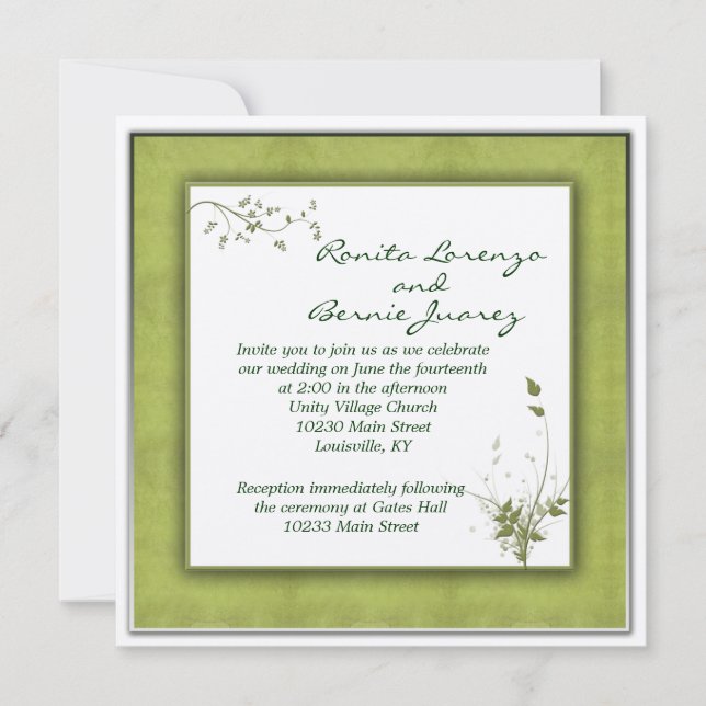Invitación Boda verde simple floral (Anverso)