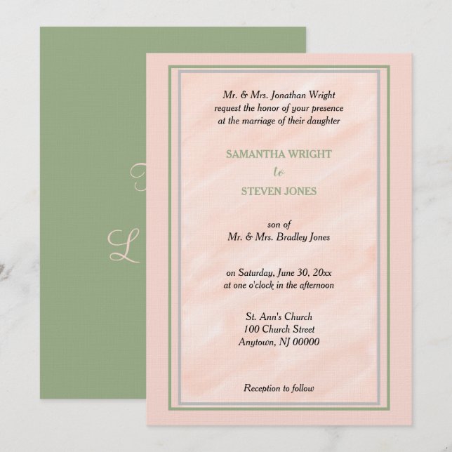 Invitación Boda verde suave Rubor Sage (Anverso / Reverso)