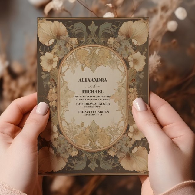 Invitación Boda verde vintage Art Nouveau Mucha (Subido por el creador)