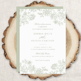 Invitación Boda verde vintage elegante floral