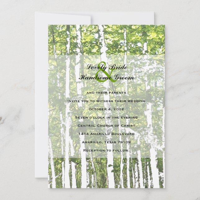 Invitación Boda Verde y Blanco de Bosques de Verano (Anverso)