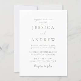 Invitación Boda verde y blanco sabio minimalista
