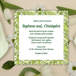 Invitación Boda Verde y Blanco Tropical