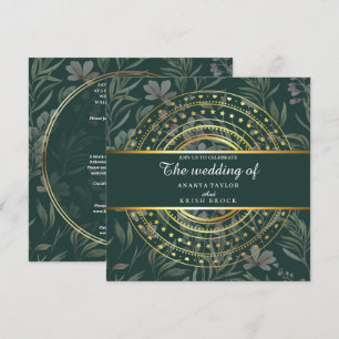 Invitación Boda verde y dorado en primavera