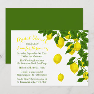 Invitación Boda verde y limón de la ducha de la novia amarill