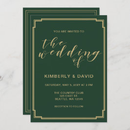 Invitación Boda Verde y Oro