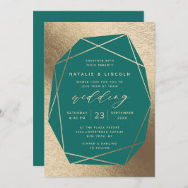Invitación Boda Verde y Relieve metalizado dorado Verde azula