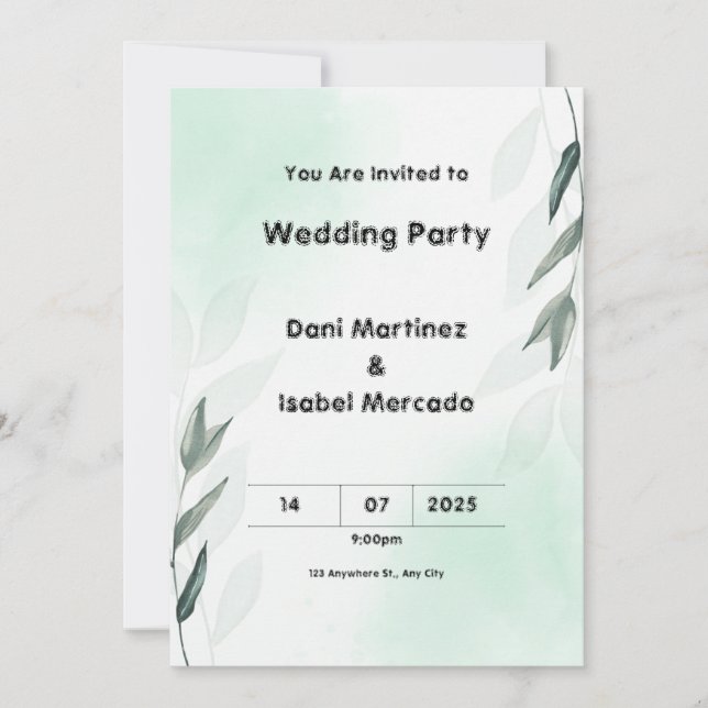 Invitación Boda verde y rosa (Anverso)