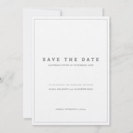 Invitación Boda vertical blanca gris mínima salva la fecha