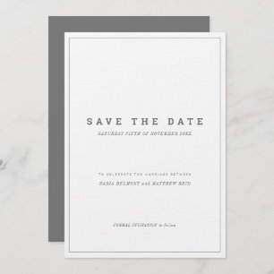 Invitación Boda vertical blanca gris mínima salva la fecha