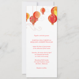 Invitación Boda vertical largo de linternas de papel rojo