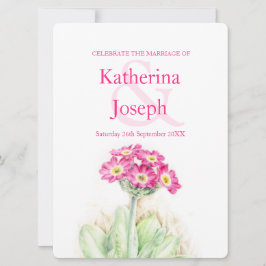Invitación Boda vertical rosa de color rosa de la primarosa a