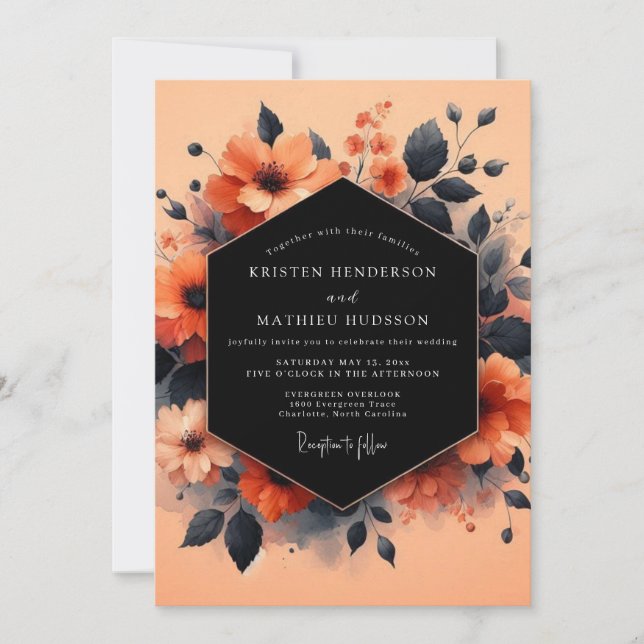 Invitación Boda Vesper Carbón Coral (Anverso)