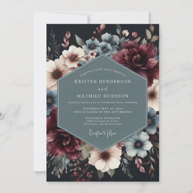 Invitación Boda Vespertina de Pizarra Borgoña (Anverso)