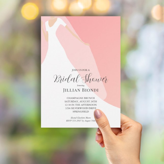 Invitación Boda vestido con ducha de novia rosa (Subido por el creador)
