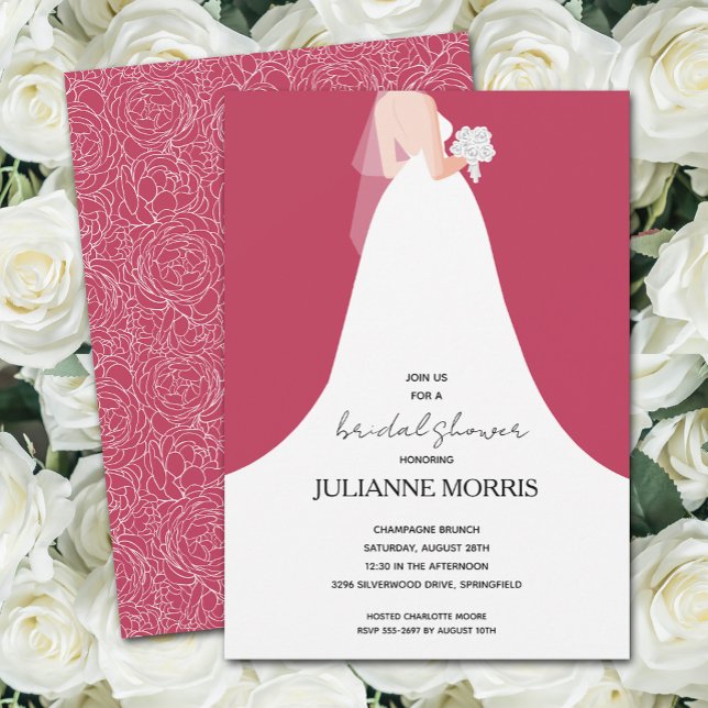 Invitación Boda vestido en ducha de novia magenta (Subido por el creador)