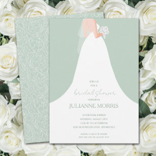 Invitación Boda vestido en una ducha verde pálida