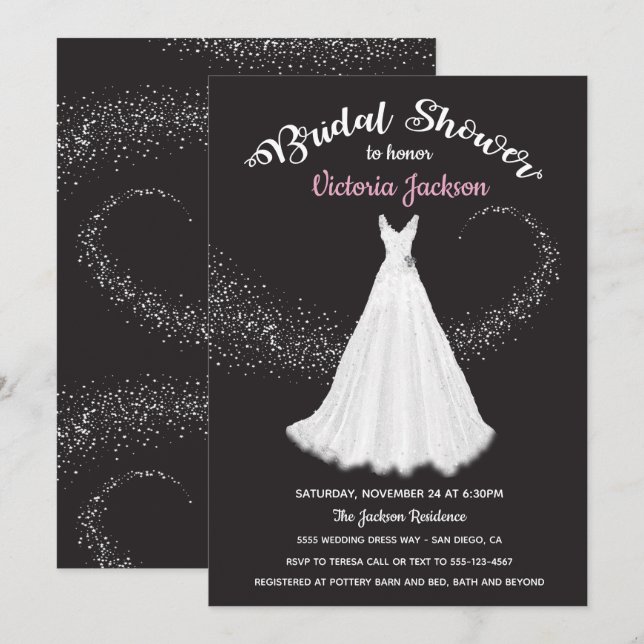 Invitación Boda Vestido Estrellas de Swirling ducha de novia (Anverso / Reverso)
