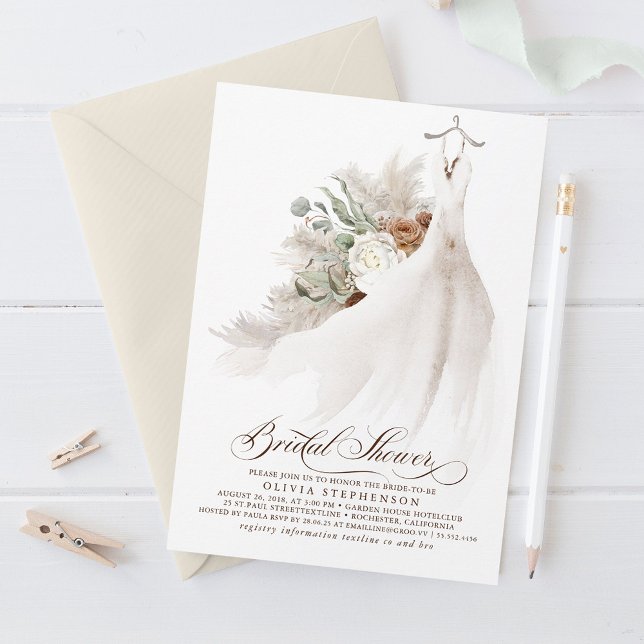 Invitación Boda Vestido Floral Pampas Ducha De Novias Grasas  (Subido por el creador)
