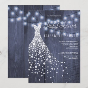 Invitación Boda Vestido Navy Barn Wood Ducha Nodal