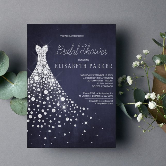 Invitación Boda Vestido Navy Blue Chalkboard Bridal Shower (Subido por el creador)