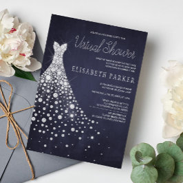 Invitación Boda Vestido Navy Blue Chalkboard Virtual Shower