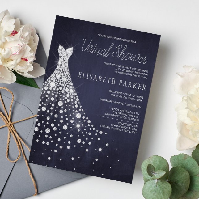 Invitación Boda Vestido Navy Blue Chalkboard Virtual Shower (Subido por el creador)