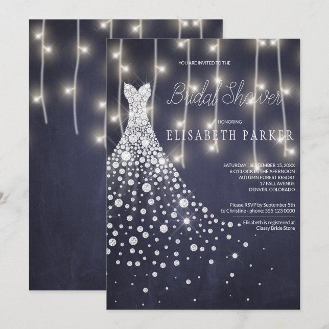 Invitación Boda Vestido Navy Chalkboard Winter Bridal Shower (Anverso / Reverso)