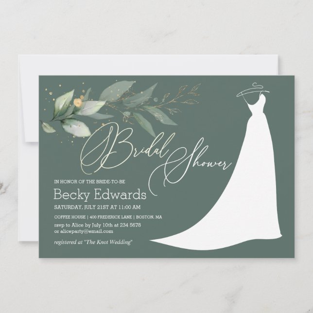 Invitación Boda vestido, vegetación follaje Bridal Shower Inv (Anverso)