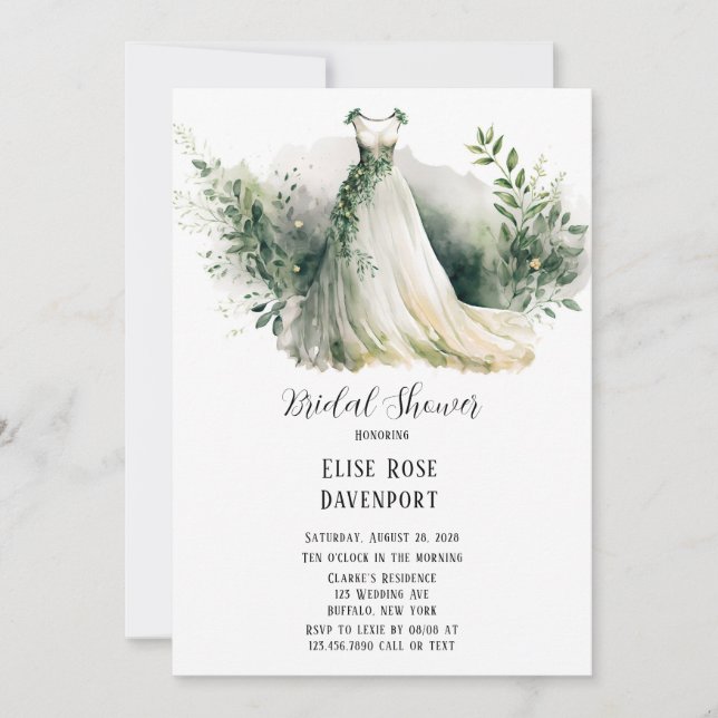 Invitación Boda Vestido Vegetación Vegetación Agua Ducha de N (Anverso)